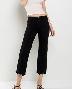 Black Mid Rise Cropped Straight Leg Denim
