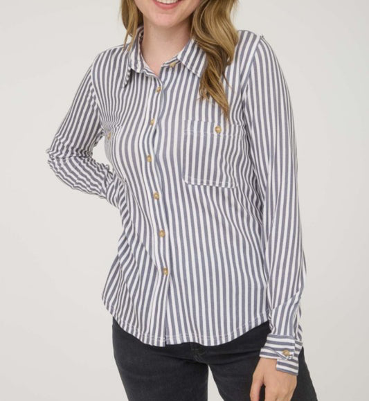 Charcoal Stripe Collared Long Sleeve Button Down Shirt