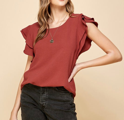 Rust Double Ruffle Short Sleeve Blouse