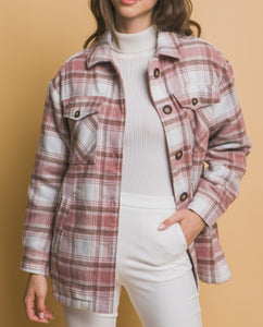 Pink Plaid Sherpa Lined Shacket w/Pockets