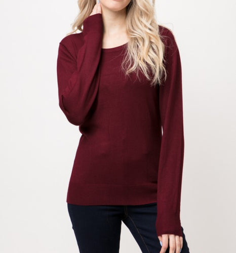 Burgundy Scoop Neck Pull Over Sweater