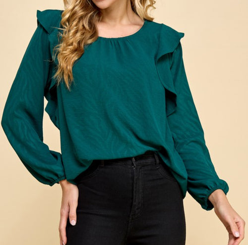 Emerald Ruffled Long Sleeve Blouse