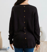 Load image into Gallery viewer, Black Pullover Sweater with Button Back Detail