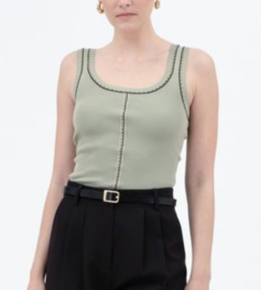 Sage Contrast Stitch Sweater Tank