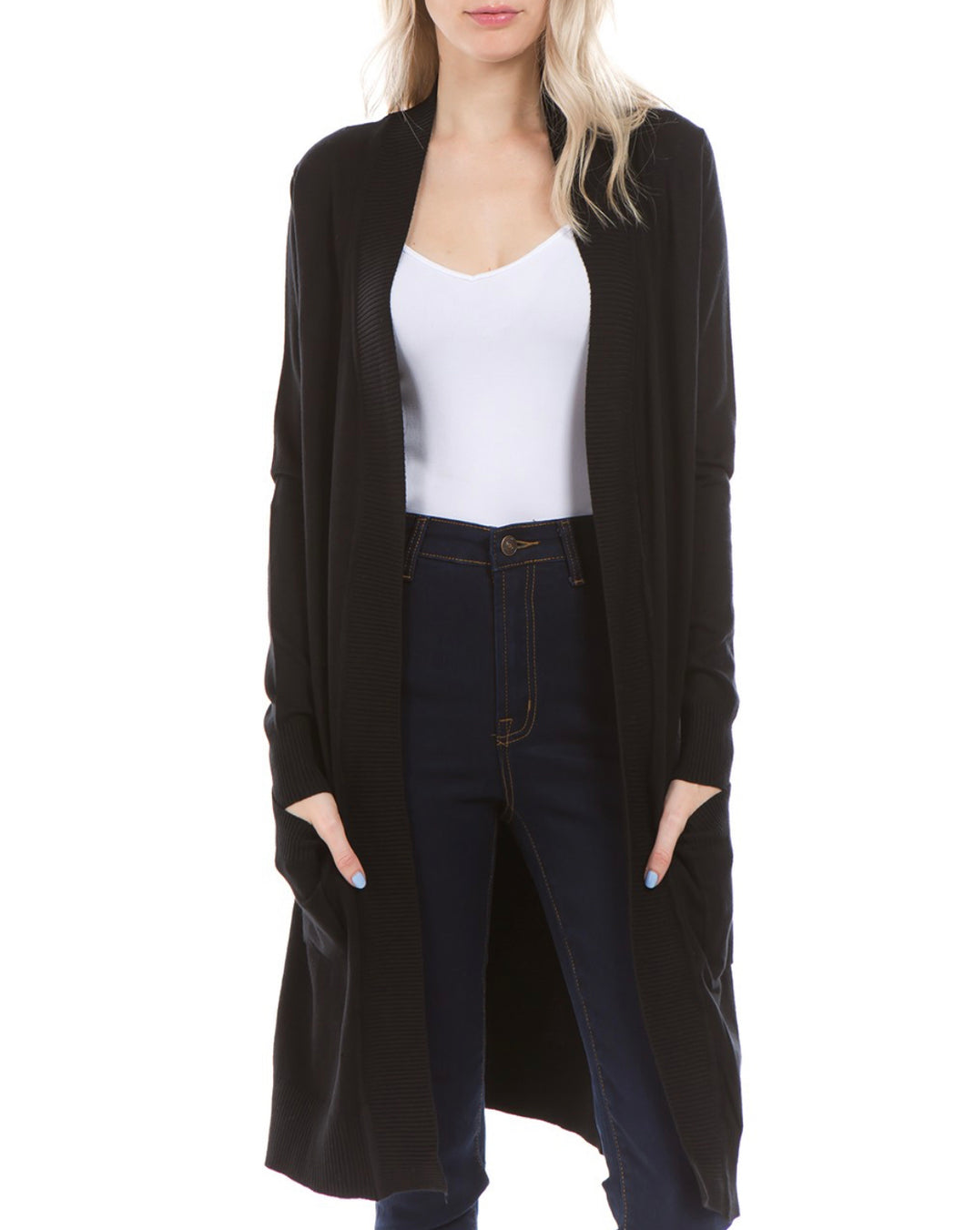Black Long Cardigan with Pockets