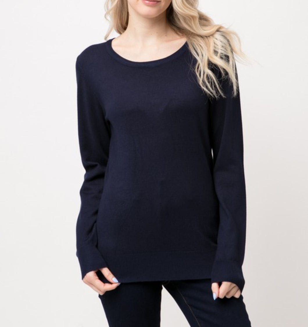 Navy Scoop Neck Pull Over Sweater