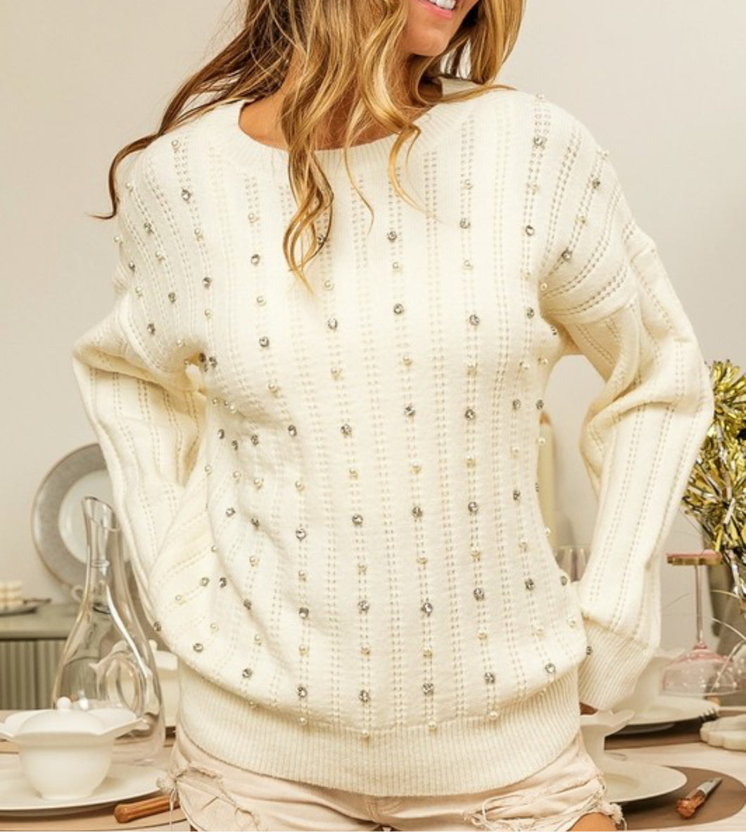 Ivory Pearl & Rhinestone Sweater