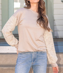 Natural Top w/Tweed Balloon Sleeve