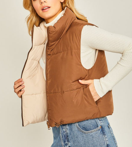 Brown & Ivory Reversible Puffer Vest