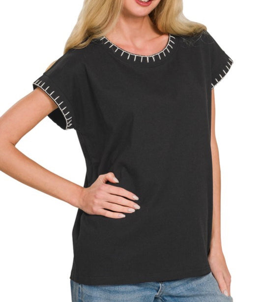 Black Stitch Oversized Top