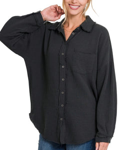 Black Gauze Button Up Shirt