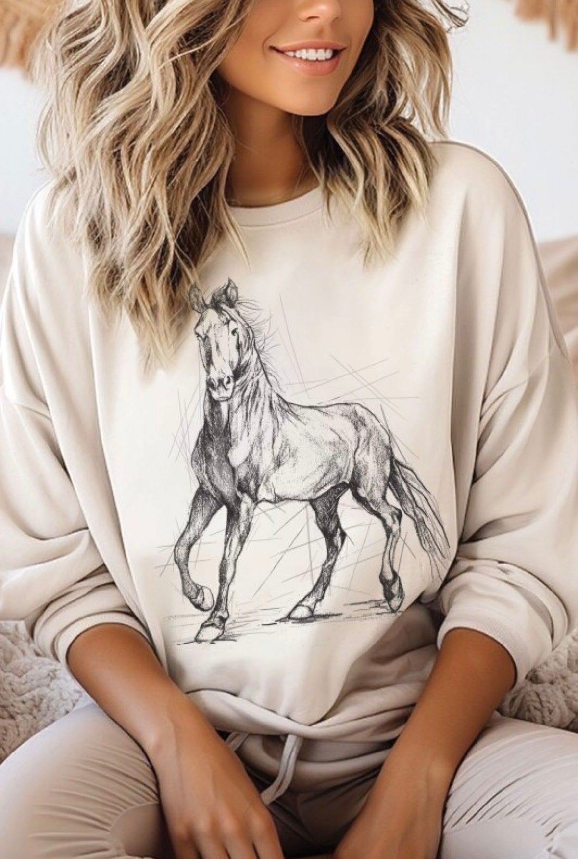 Oat Horse Sketch Graphic Sweatshirt