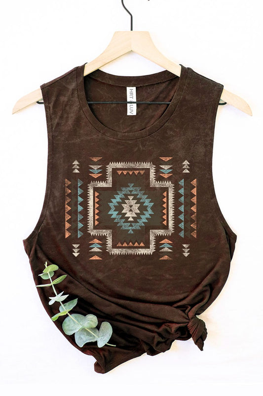 Brown Vintage Aztek Mineral Graphic Tank Top