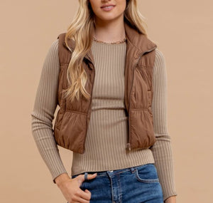 Brown Collard Puffer Vest