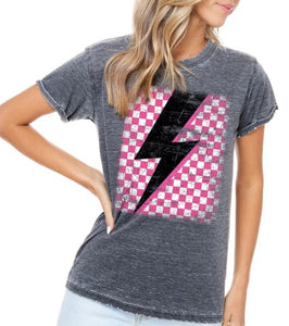 Vintage Black & Hot Pink Lightning Bolt Tee