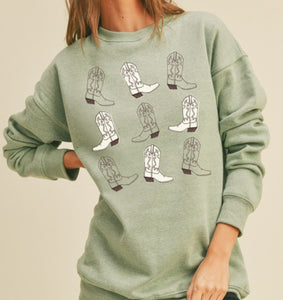 Sage Frost Cowboy Boot Graphic Sweatshirt