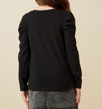 Load image into Gallery viewer, Black Long Sleeve Puff Shoulder