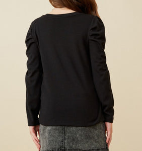 Black Long Sleeve Puff Shoulder