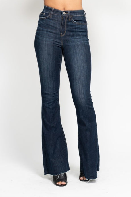 Judy Blue High Rise Dark Wash with Raw Hem Flare