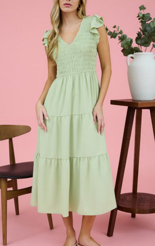 Light Green Flutter Sleeve Maxi Dress