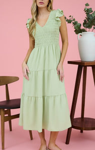 Light Green Flutter Sleeve Maxi Dress