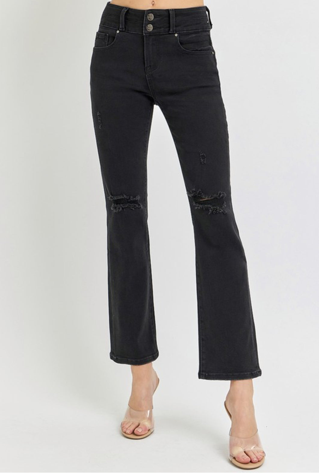 Risen Black High Rise Straight Ankle Jeans