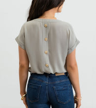 Load image into Gallery viewer, Sage V-Neck Blouse w/ Cuffed Sleeve &amp; Button Back