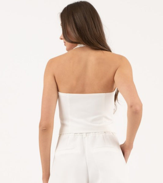 SALE! Ivory Halter V Neck Button Down Vest