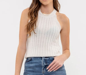 Ivory Halter Sweater Tank Top