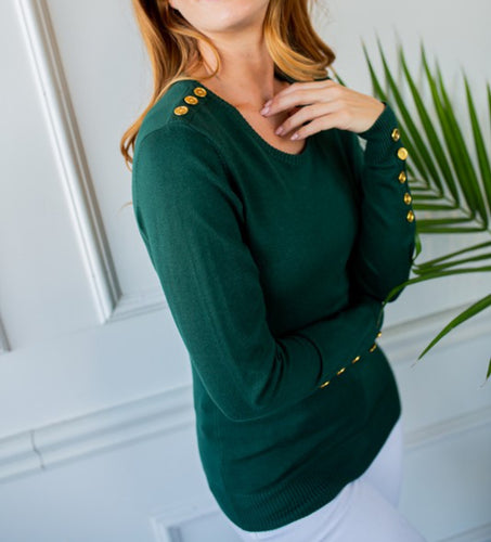 Olive Green Knit Sweater with Gold Button