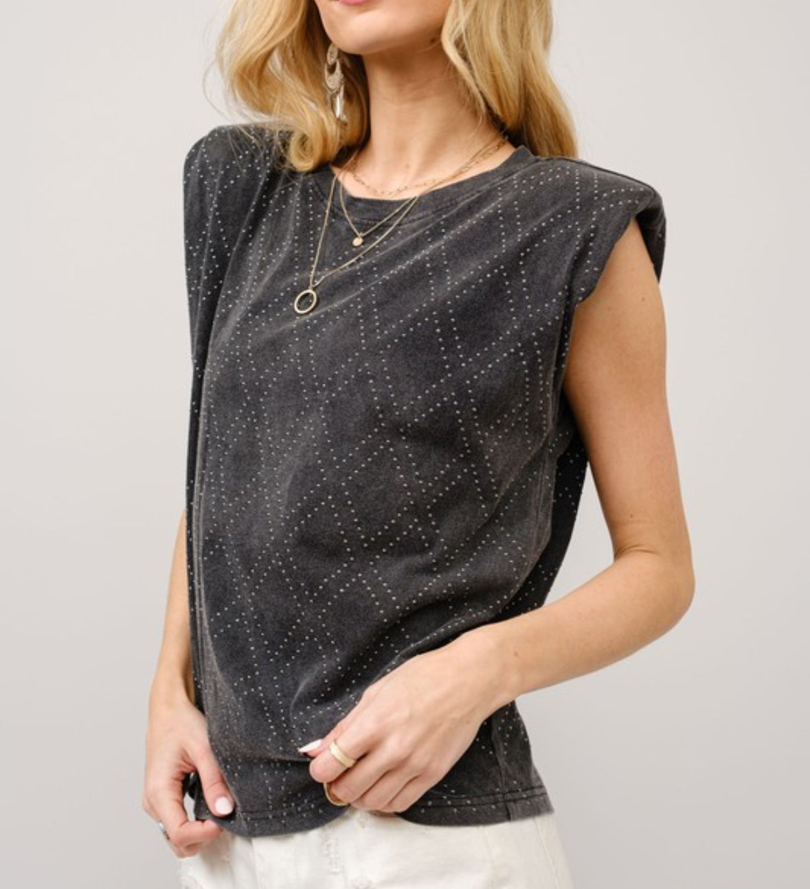 Sale! Ash Silver Diamond Stud Muscle Top