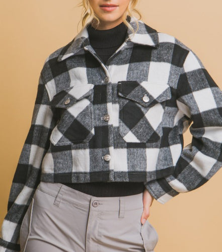 Black & White Cropped Check Shacket