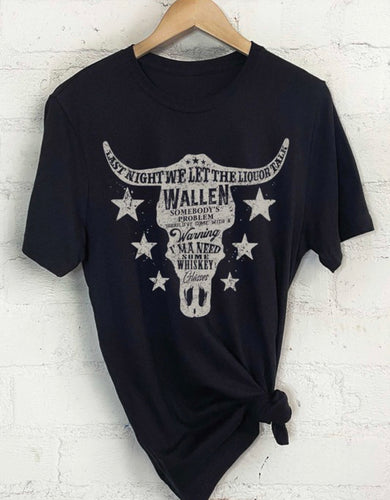 Black Wallen Cow Skull Graphic TShirt