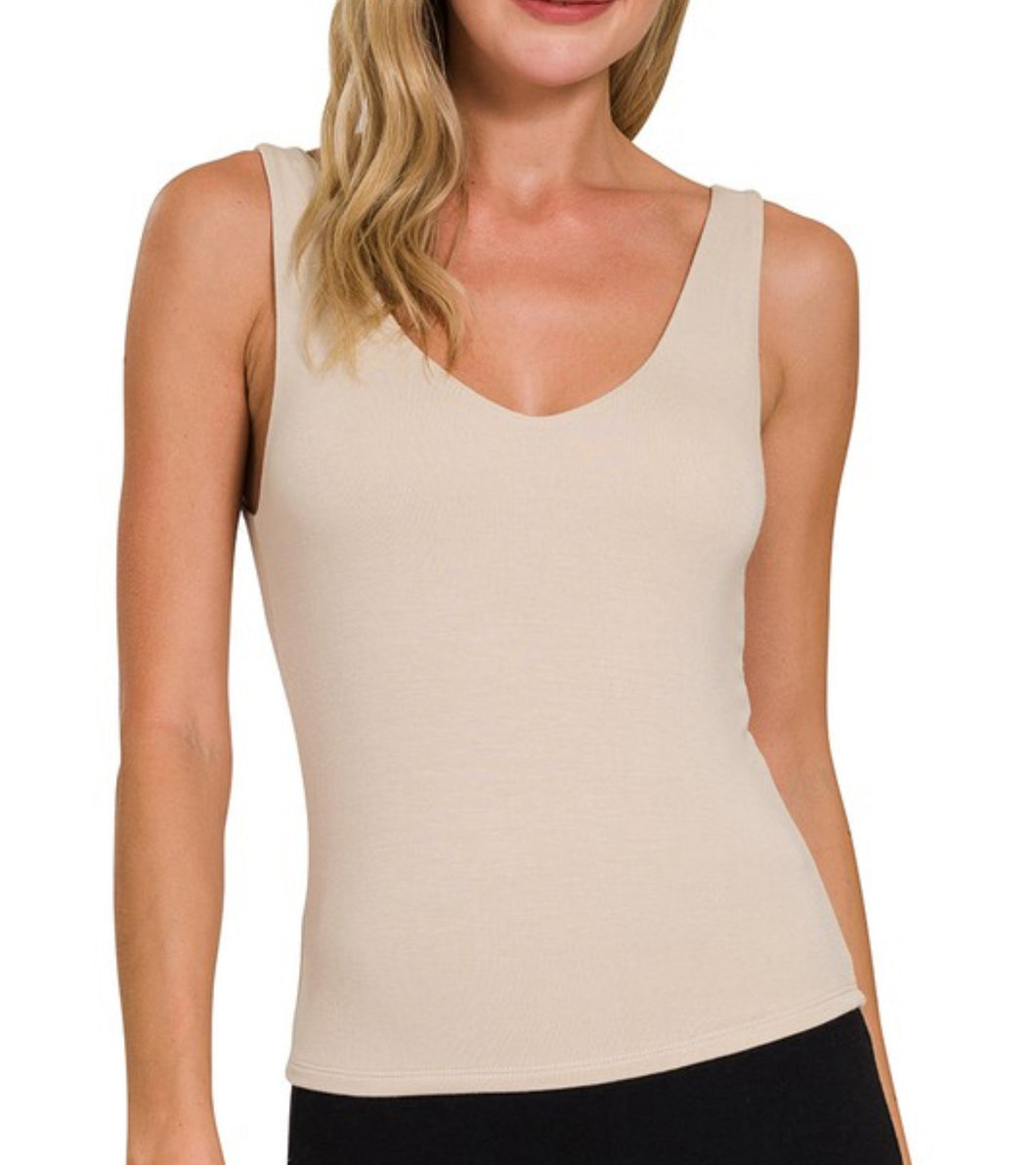 Natural V Neck Double Layered Tank Top