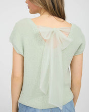 Load image into Gallery viewer, Dusty Sage Short Sleeve Sweater w/Sheer Bow Top