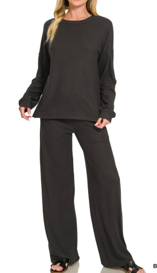 Black Long Sleeve Hacci Set