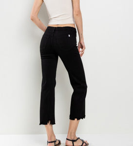 Black Mid Rise Cropped Straight Leg Denim