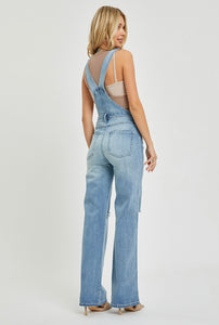 Risen Straight Leg Denim Overalls