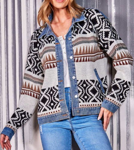 Aztec Sweater and Denim Shacket