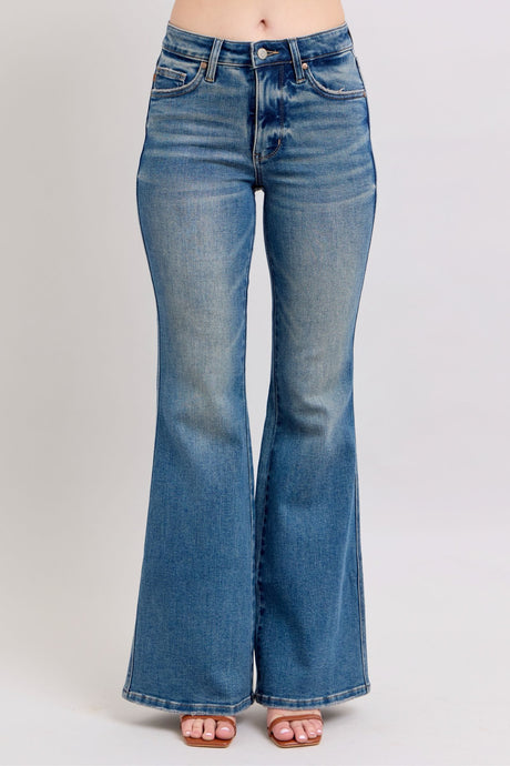 Judy Blue Mid Rise Tummy Control Vintage Wash Flare