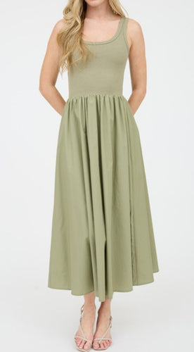 Light Olive Tank Midi Dress
