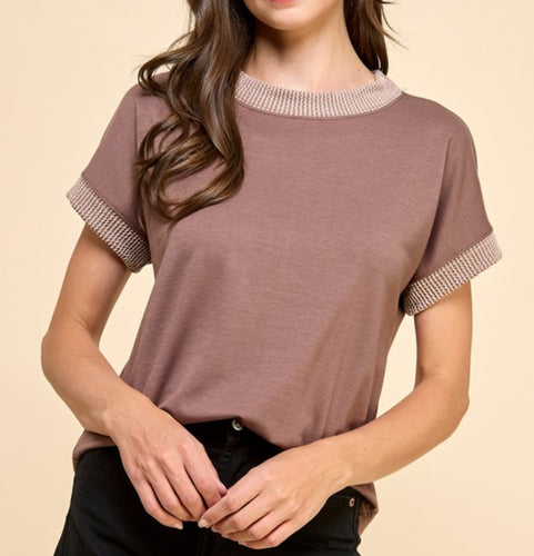 Solid Mauve Top w/ Ribbed Hem