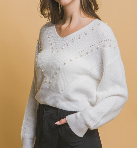 Ivory Pearl V-Neck Sweater