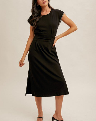 Black Cap Bejeweled Sleeve Dress