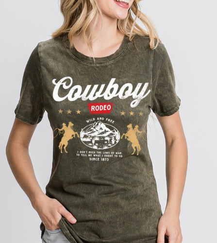 Olive Cowboy Rodeo Mineral Graphic Tee