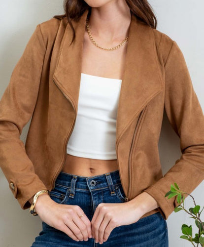 Camel Faux Suede Moto Jacket