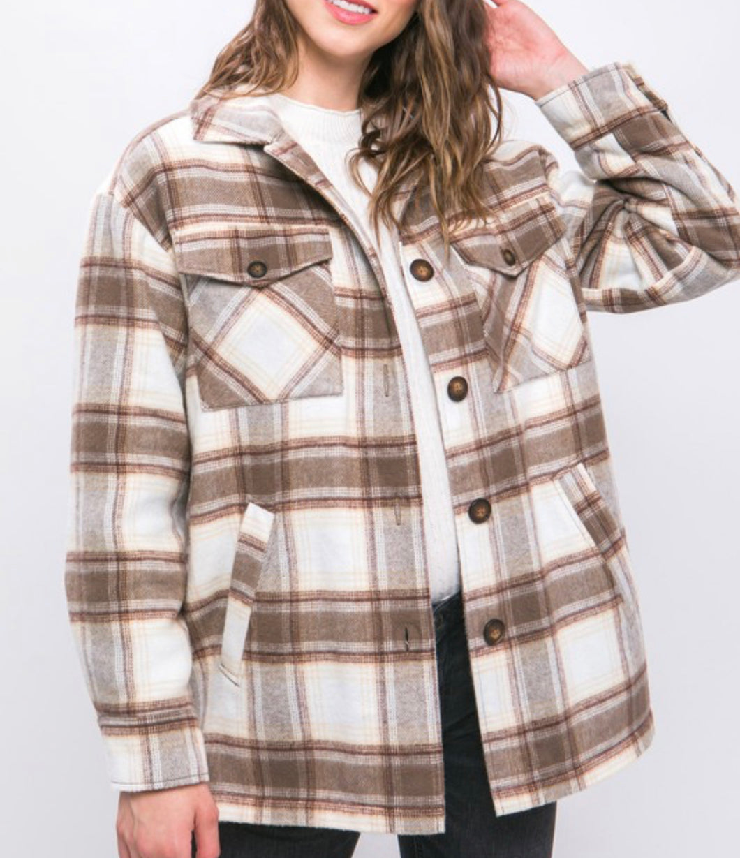 Brown Sherpa Lined Plaid Shacket