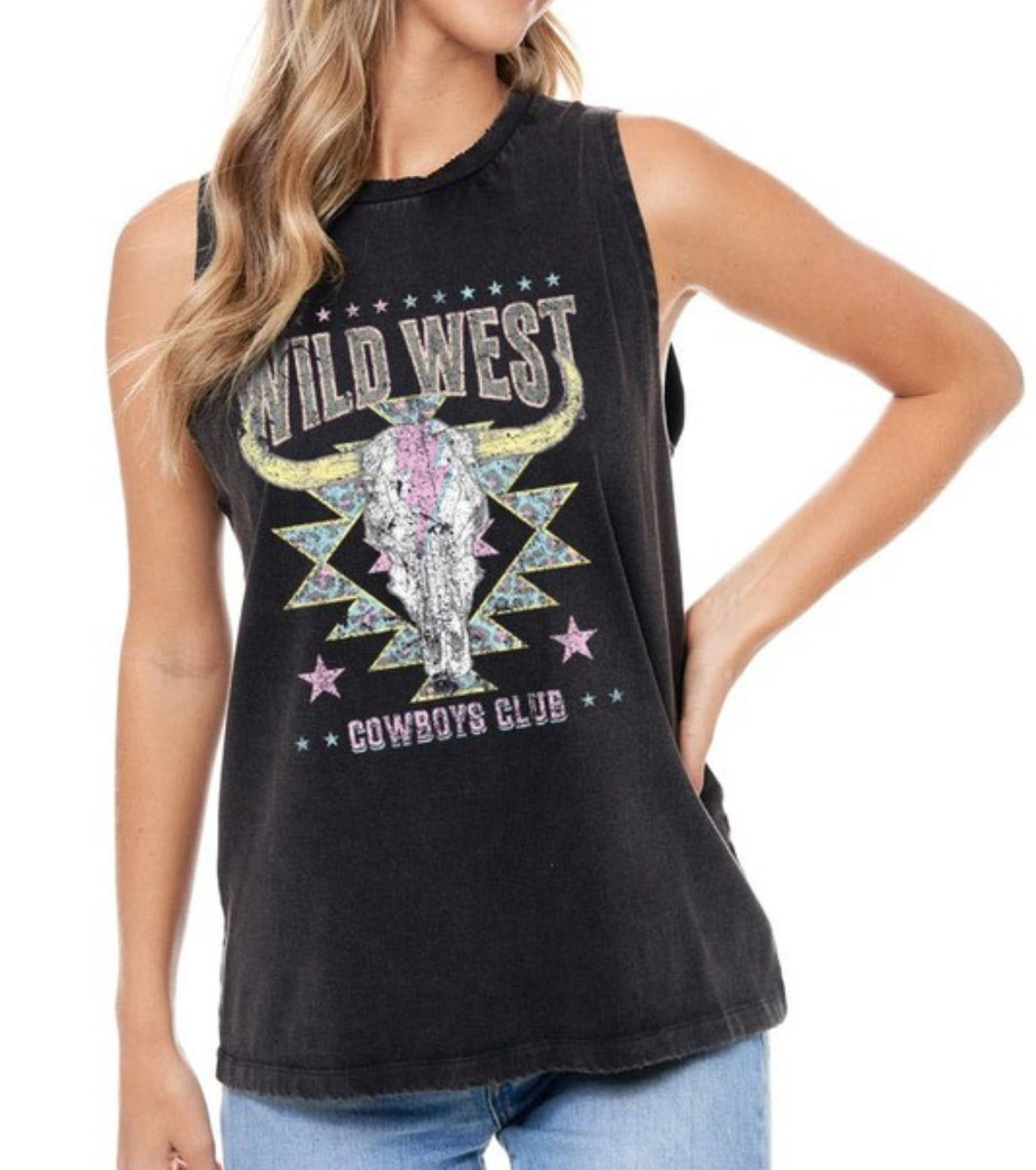 Wild West Longhorn Cowboy Graphic Tank Top