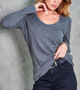 Charcoal Long Sleeve Pocket Tee