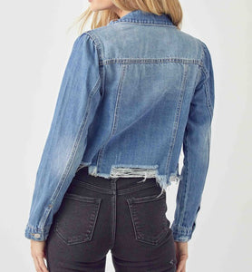 Risen Distressed Cropped Denim Jacket